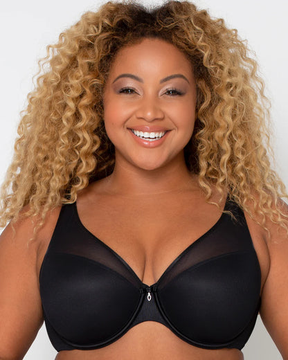 Sheer Mesh Plunge T-Shirt Bra - Black Hue