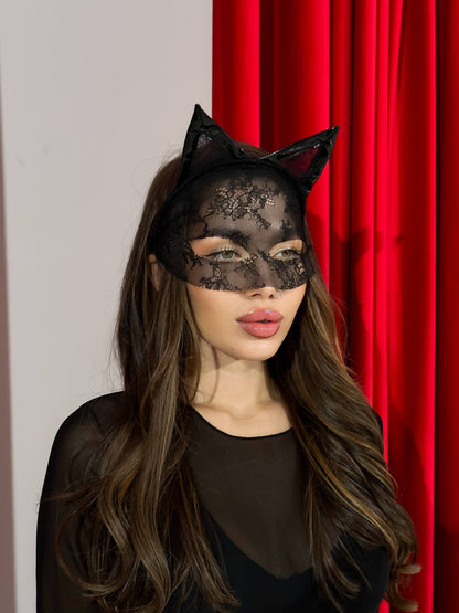 Sexy Lace Cat Mask - Black