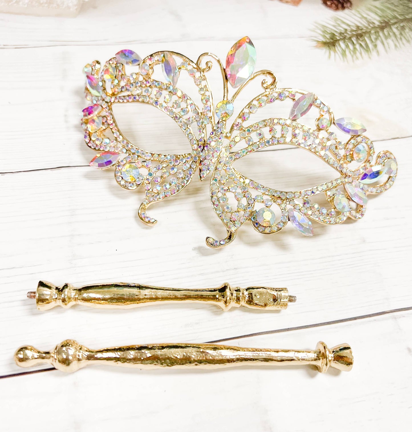 Crystal Masquerade Mask with Stick