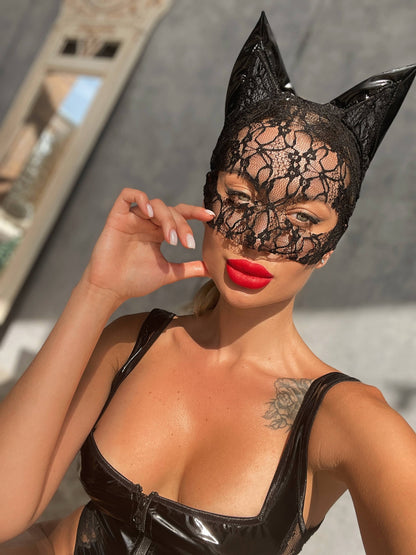 Sexy Lace Cat Mask - Black