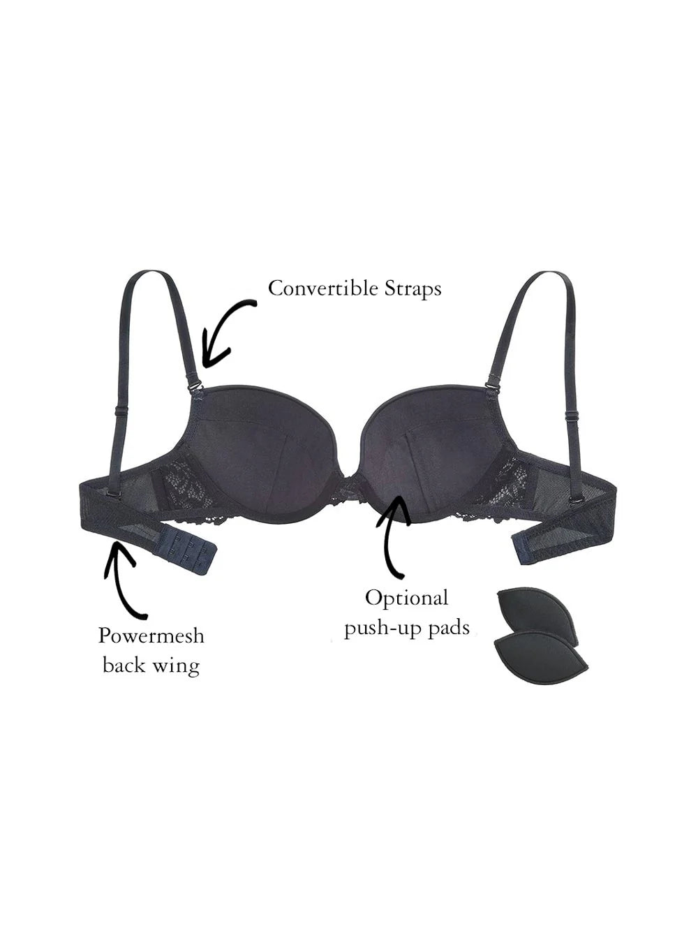 Grace Multi-Way Push Up Strapless Bra - Black