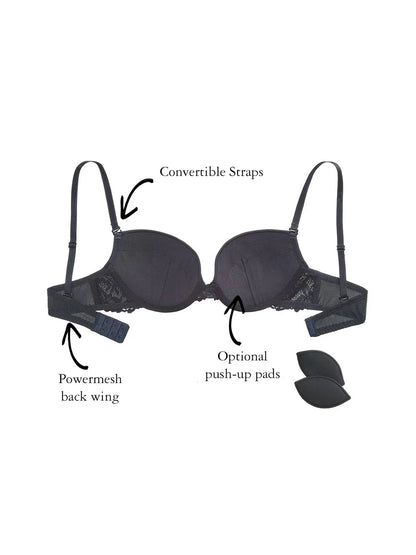 Grace Multi-Way Push Up Strapless Bra - Black