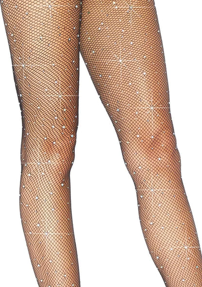 Rhinestone Fishnet Tights - Black