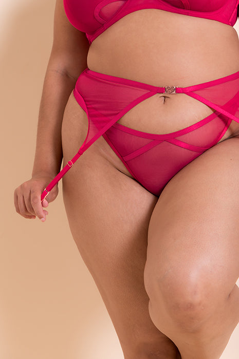 Loved Up Suspender Belt - Crimson Red