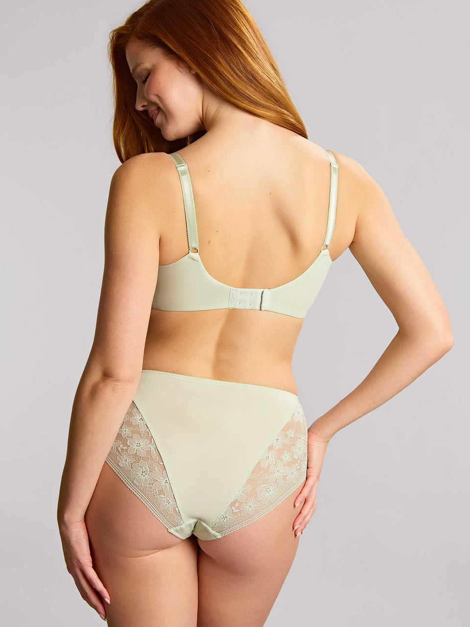 panache celeste balcony bra and lace panty pistachio green back view