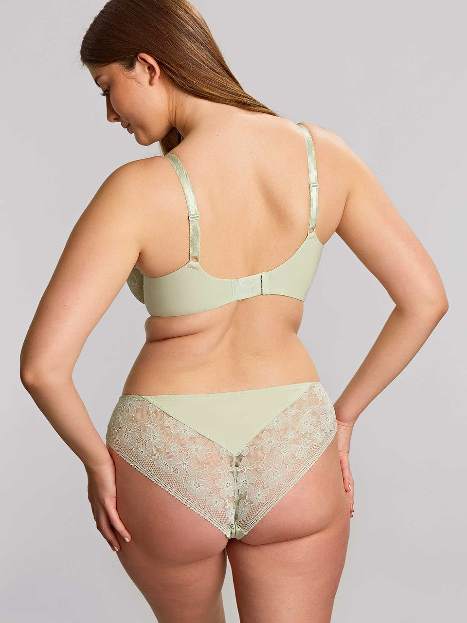 panache celeste balcony bra and lace panty pistachio green back view