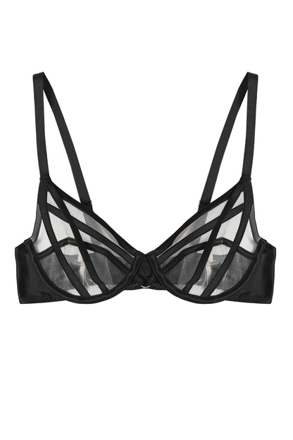 Ramona Black Mesh Plunge Bra - Black