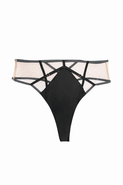 Ramona Mesh High Waist Thong - Black