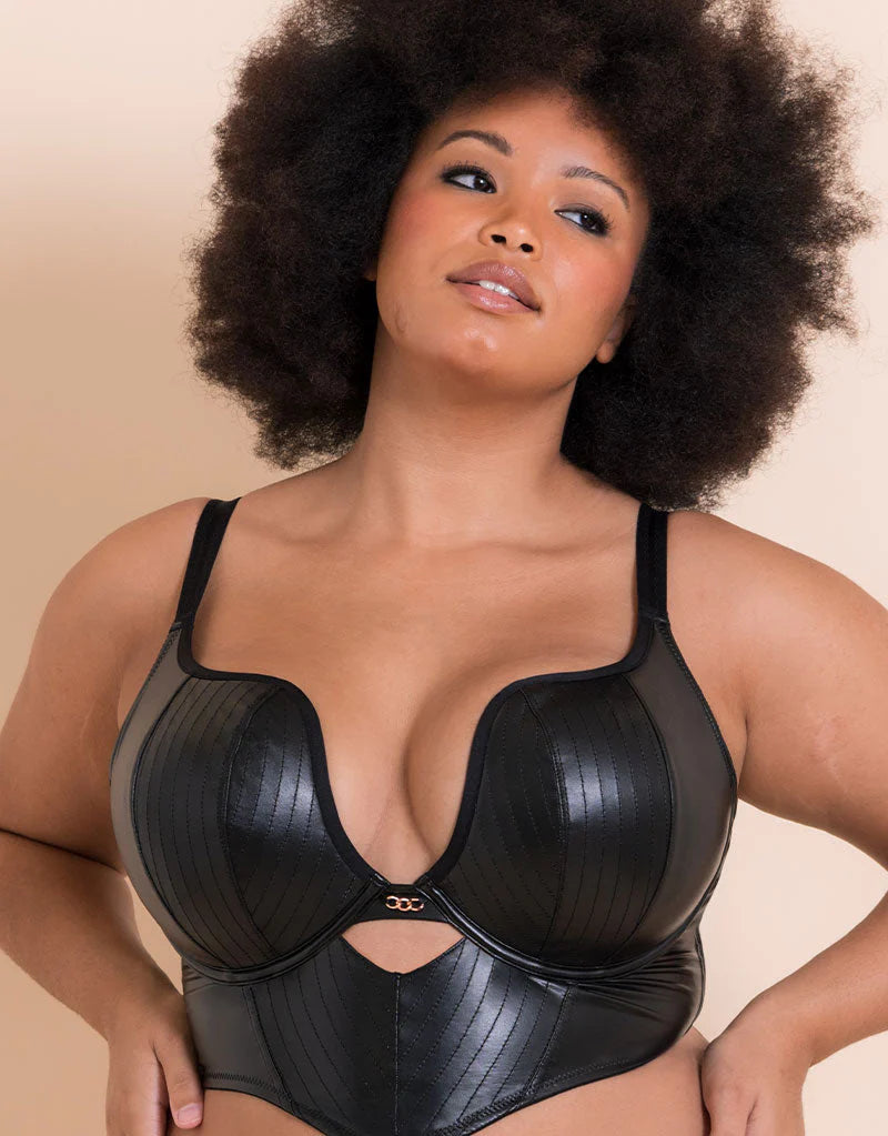 Hell For Pleather Superplunge Longline Bra - Black