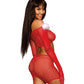 Seamless Fishnet and Feather Trim Santa Lingerie Costume Set (One Size)