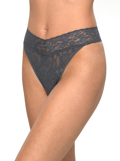 Signature Lace Original Rise Thong - Granite Grey