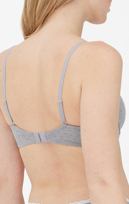 Adorned Demi Cotton Underwire Bra - Heather Gray/Ivory Lace