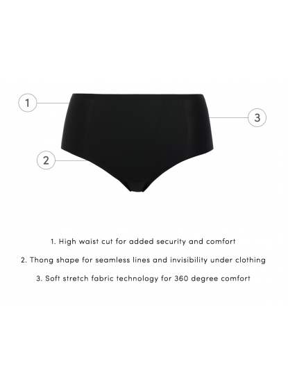 Soft Stretch High Waist Thong - Black