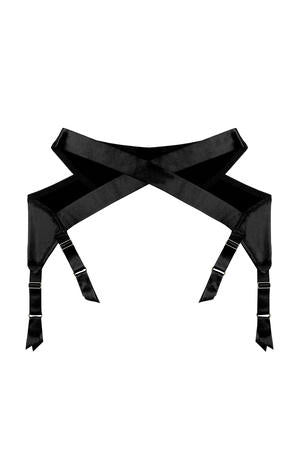 Satin Crossover Suspender & Garter - Black