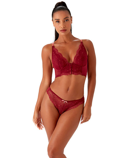 Superboost Lace Deep V Bralette - Cranberry