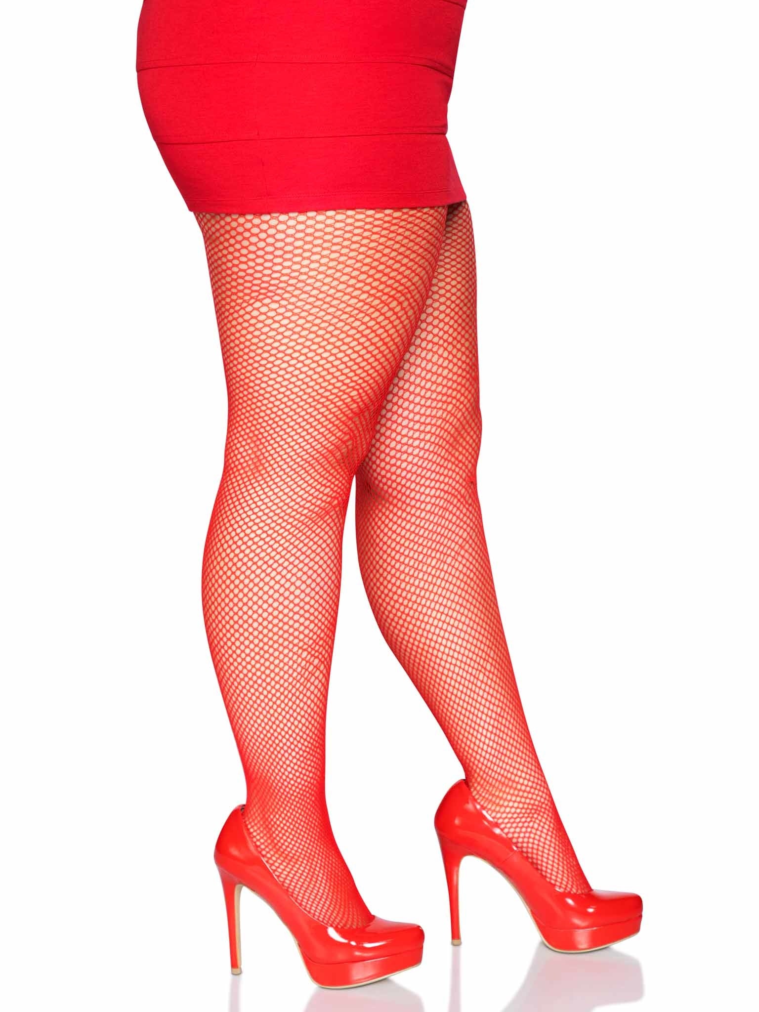 Plus size shop red fishnet tights