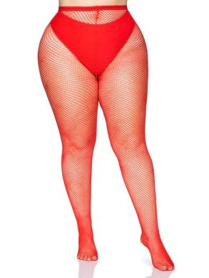 Plus Size Spandex Industrial Net Tights - Red