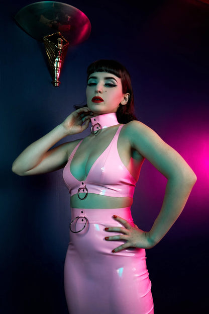 Imogen Latex and Ring Pencil Skirt - Pink