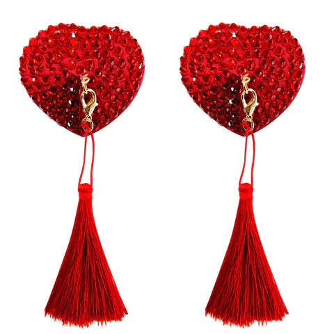 Reusable Silicone Nipple Cover Pasties - Forever Yours Red Heart Crystal Tassel