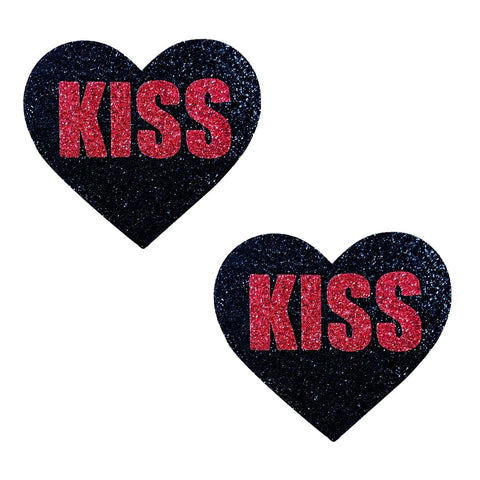Kiss Red & Black Valentines Glitter Nipple Cover Pasties