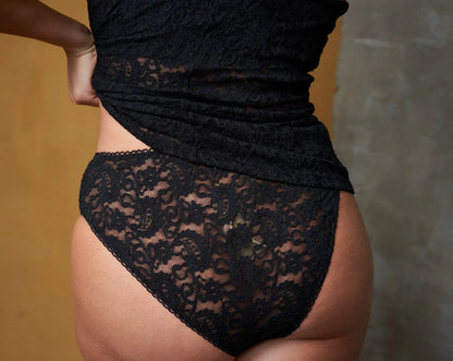 Lace High Waist Brief - Black