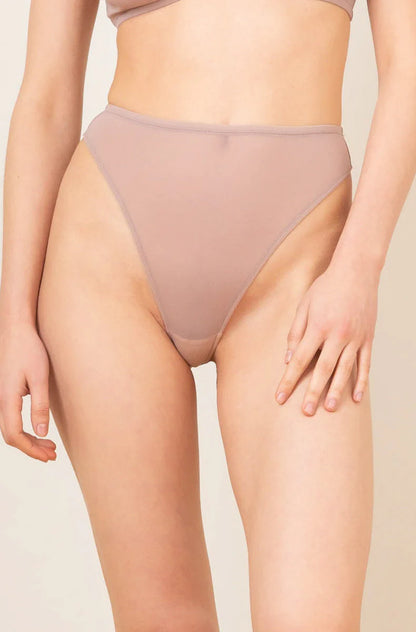 Tulle High Cut Thong - Nude