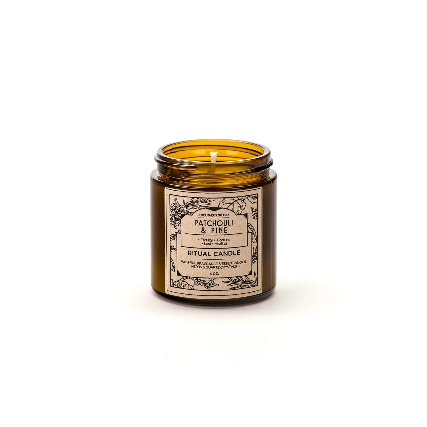 Patchouli and Pine Ritual Candle - 4 oz. Amber Glass Jar