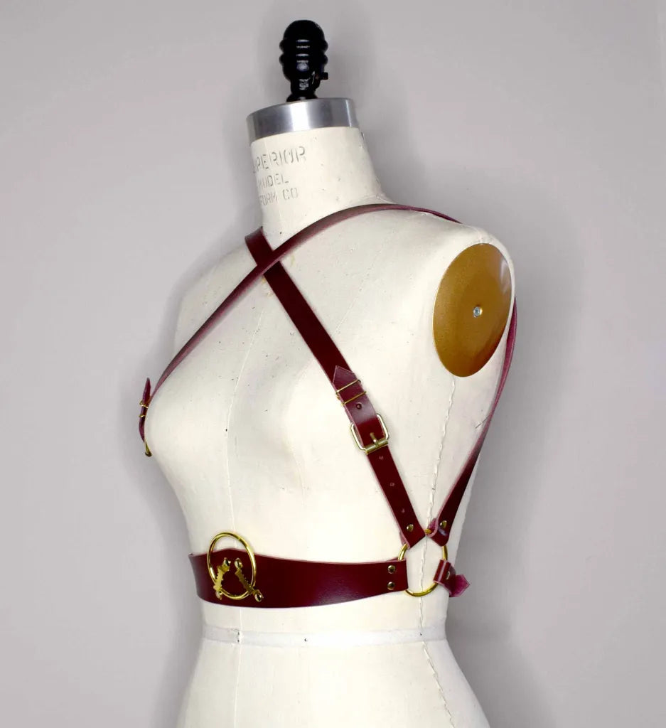Vanya Convertible Simple Leather Harness - Burgundy