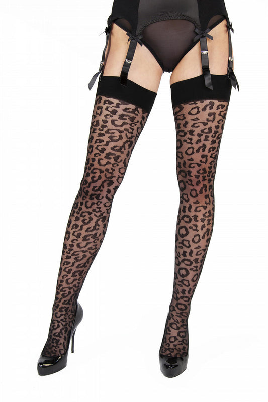 Leopard Knit Stockings - Black