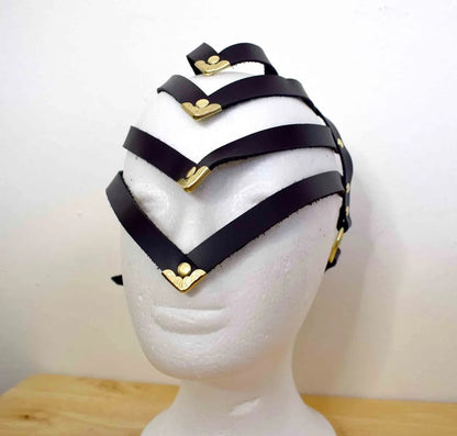 Diamanté Black Leather Head Piece