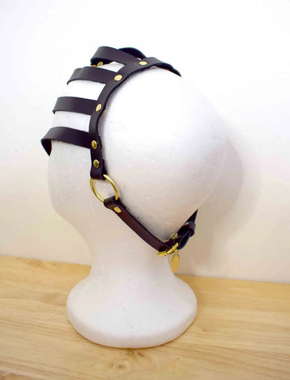 Diamanté Black Leather Head Piece