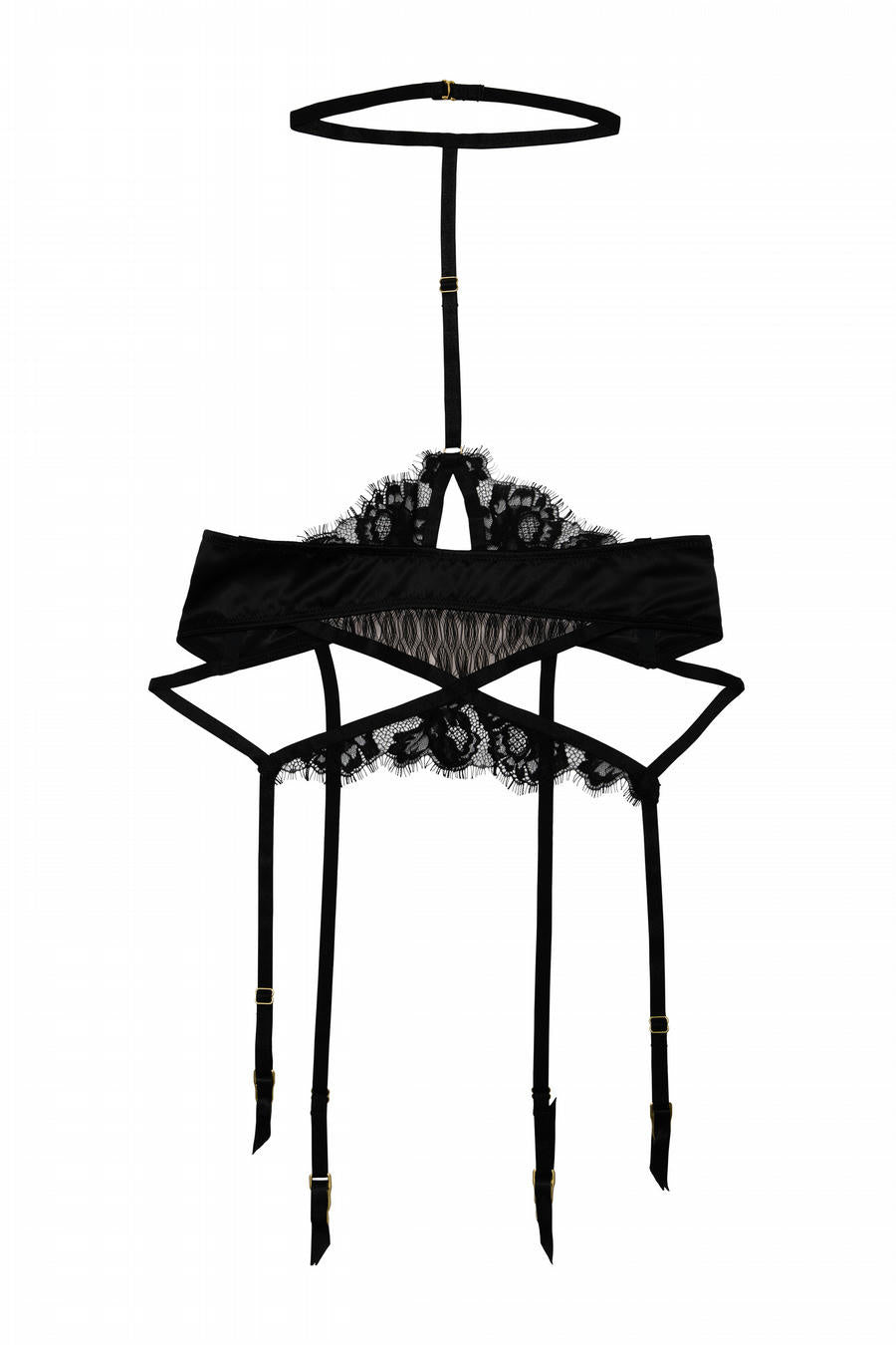 Hustler Open Lace Harness Waspie Suspender - Black