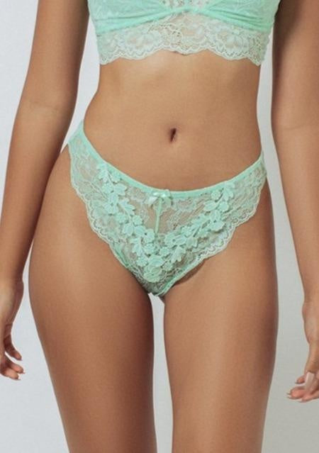 Mesh & Lace High Leg Bikini - Mist Green