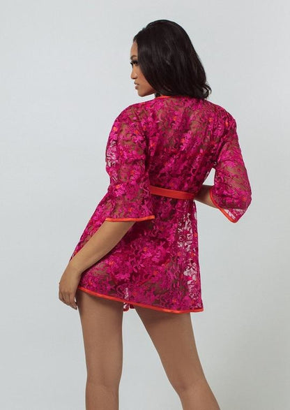 Embroidered Short Robe - Orchid/Cherry Tomato