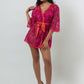 Embroidered Short Robe - Orchid/Cherry Tomato
