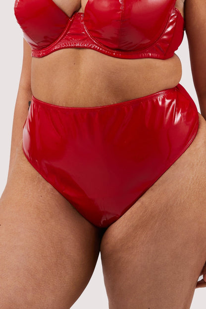 Maxine PVC Curvy High Waist Brief - Red