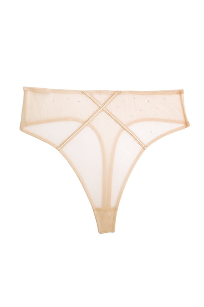 Nola Studded High Leg Thong - Toffee Diamonte