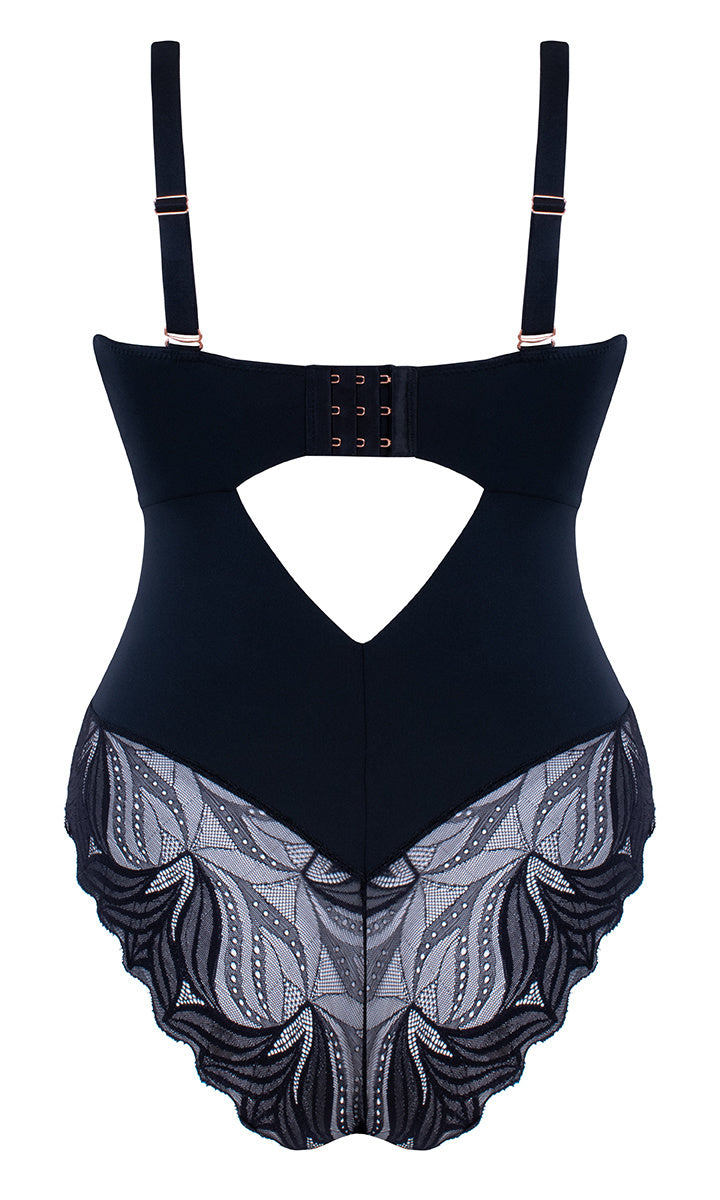 Scantilly Indulgence Stretch Lace Bodysuit - Black/Latte