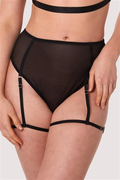 Alice Black Mesh High Waist Brief with Leg Harness - Black