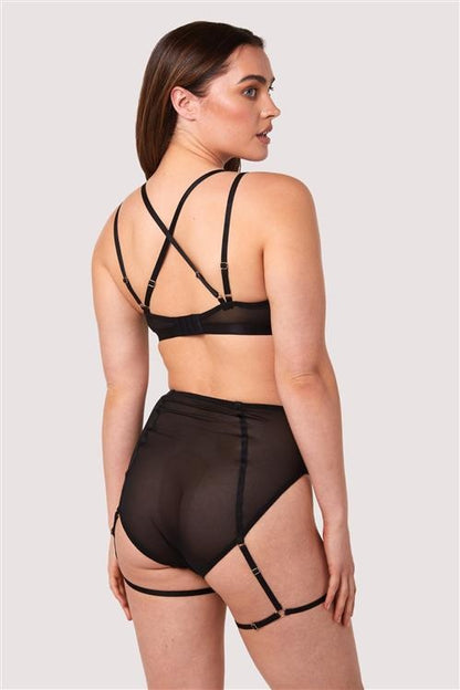 Alice Black Mesh High Waist Brief with Leg Harness - Black