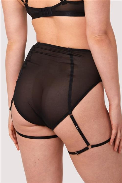 Alice Black Mesh High Waist Brief with Leg Harness - Black