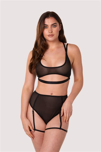 Alice Black Mesh High Waist Brief with Leg Harness - Black