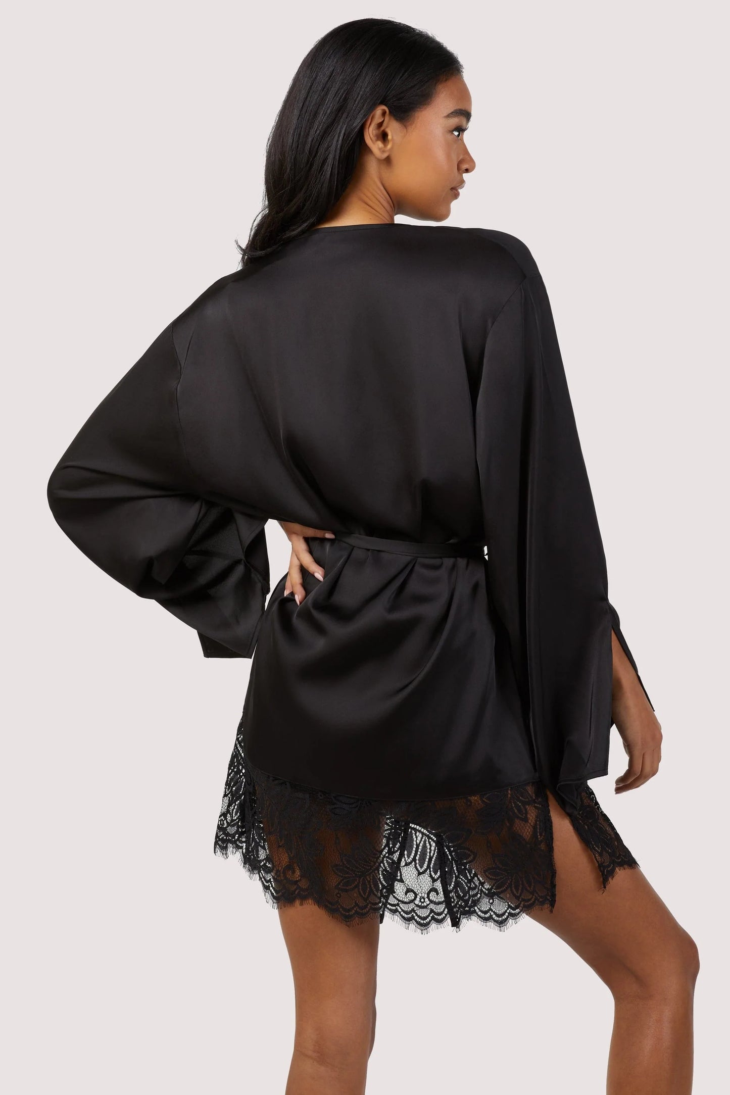 Rosie Satin and Lace Robe - Black