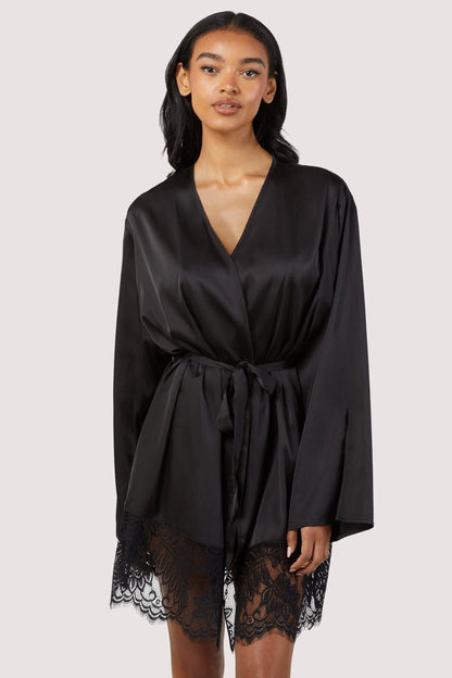 Rosie Satin and Lace Robe - Black