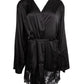 Rosie Satin and Lace Robe - Black