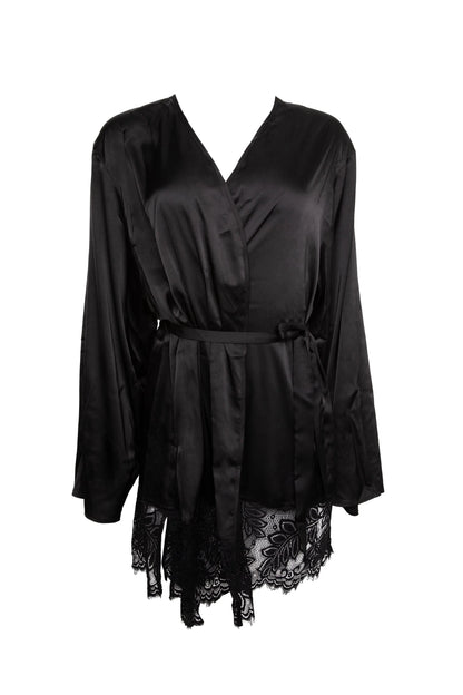 Rosie Satin and Lace Robe - Black