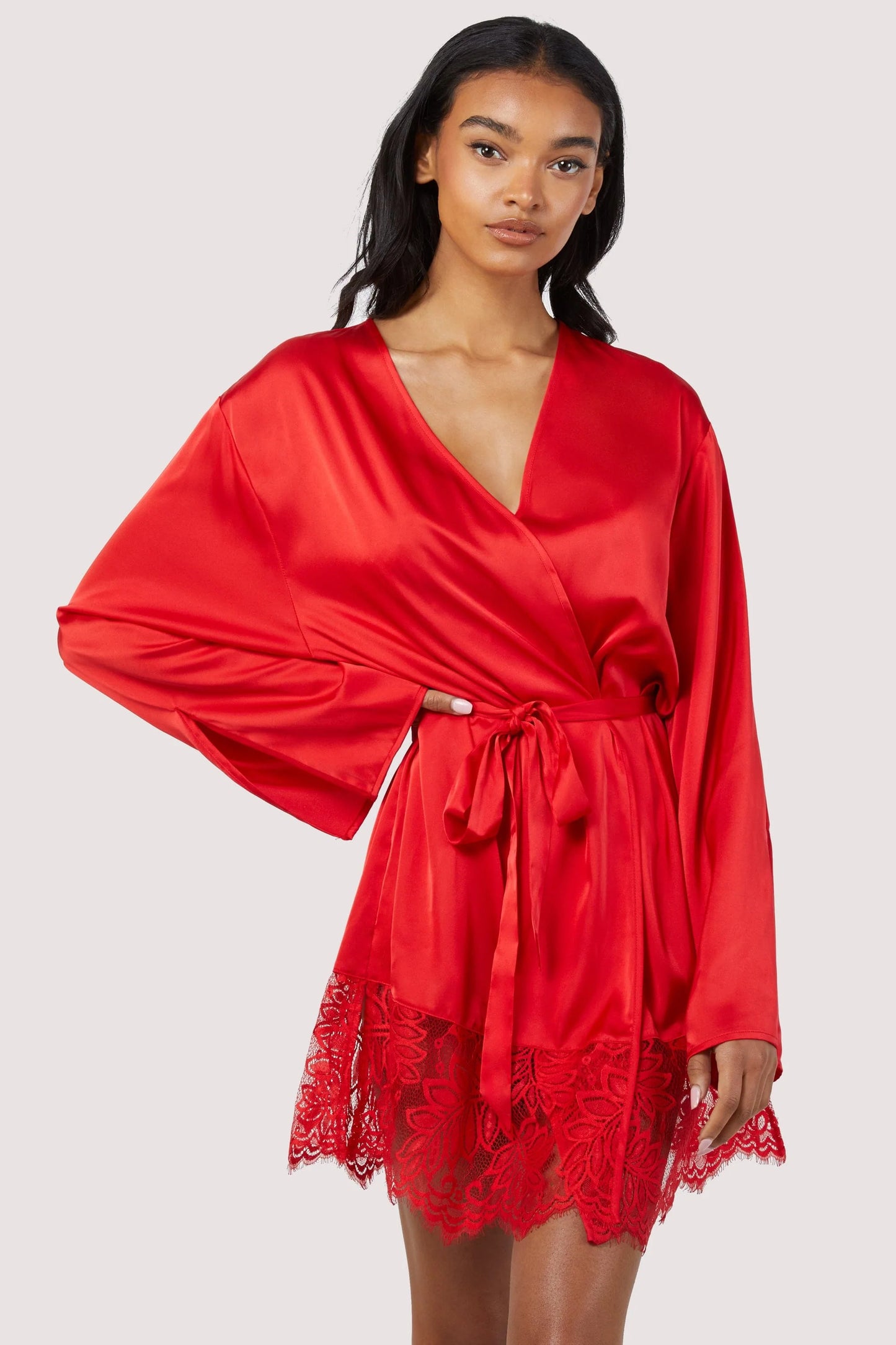 Rosie Satin and Lace Robe - Red