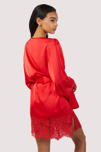 Rosie Satin and Lace Robe - Red