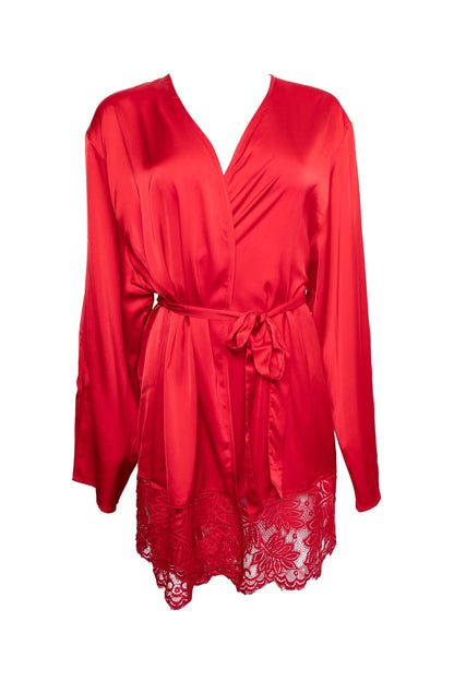 Rosie Satin and Lace Robe - Red