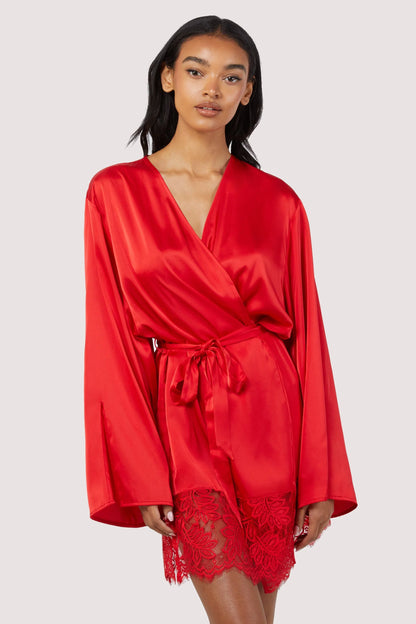 Rosie Satin and Lace Robe - Red